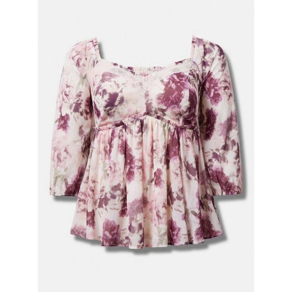Torrid Babydoll Chiffon Top 4X Lace Renaissance Fairy Cottage Boho Peasant Pink‎